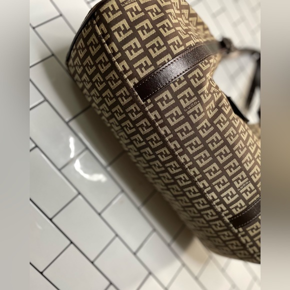 Vintage Fendi Brown Zucchino Canvas and Leather Borsa Piccola Satchel - Picture 12 of 16